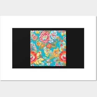 Cheerful Wildflowers, Blue, Teal, Red, Pink Posters and Art